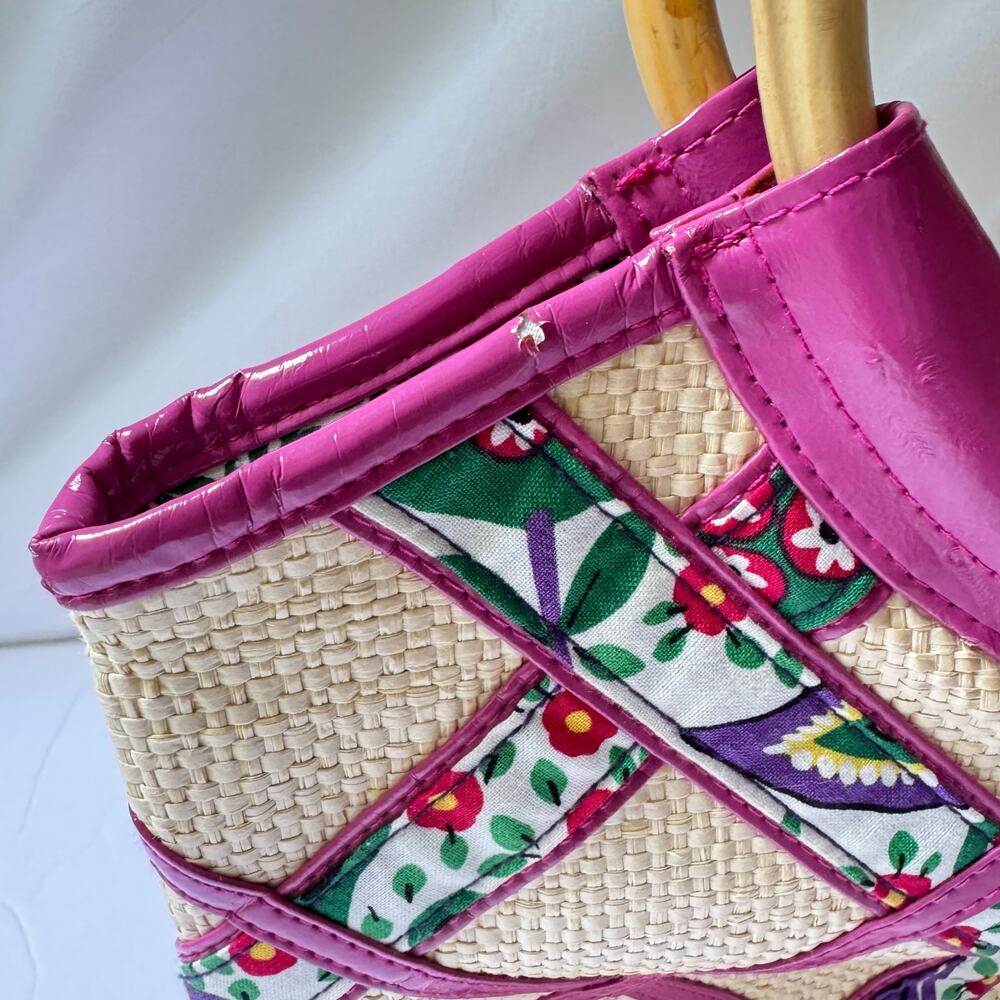 Vera Bradley Viva La Vera Bamboo Handle Straw Purse Medium Tote Handbag Retired - Picture 11 of 13